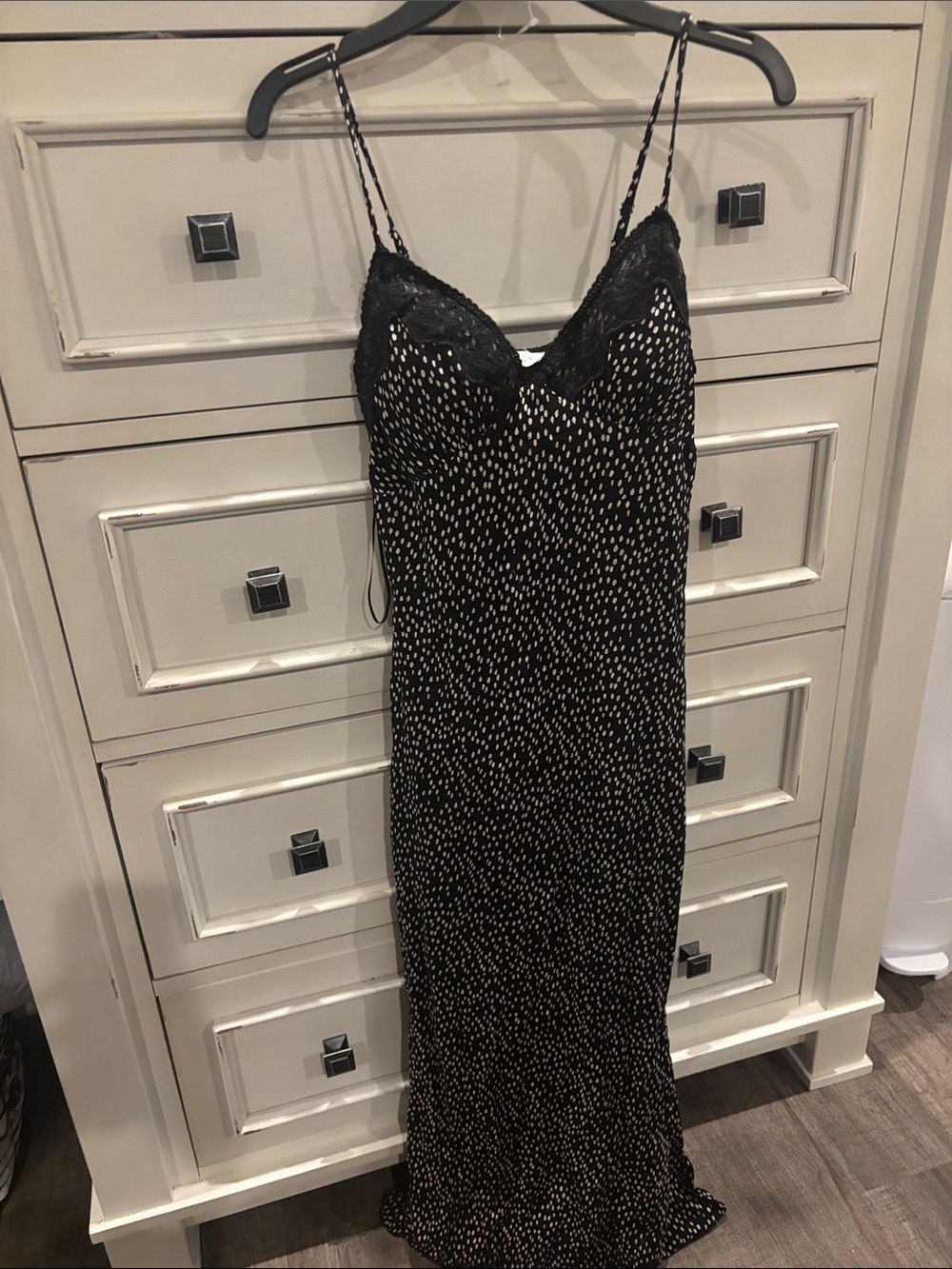 Marshalls Black Maxi Slip Dress with White Dot Print